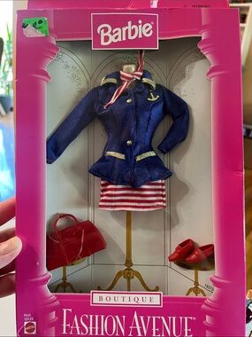 Barbie Navy Jacket with Red & White Striped Dress and Red Accessories